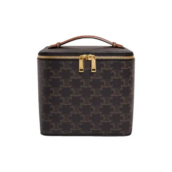 CELINE Triomphe Cow Leather Makeup Bags Handbags Women's Tan