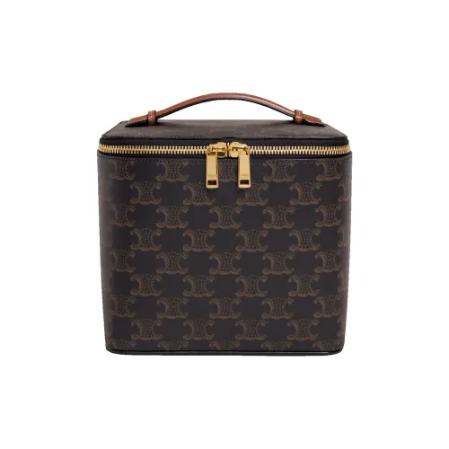 CELINE Triomphe Cow Leather Makeup Bags Handbags Women's Tan