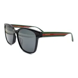 GUCCI RedGreen Bands Square Frame Sunglasses Black-1