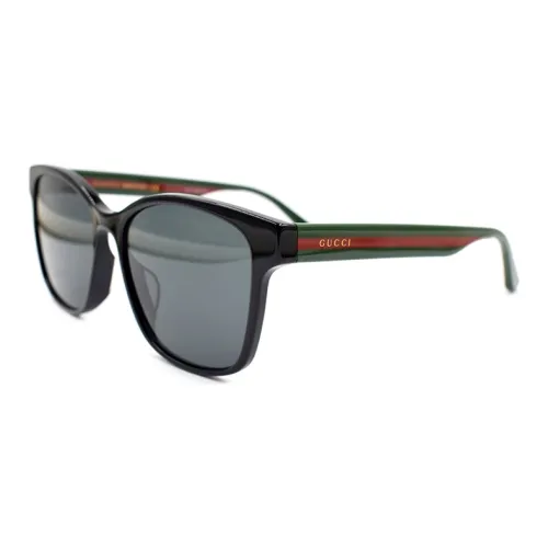 GUCCI RedGreen Bands Square Frame Sunglasses Black