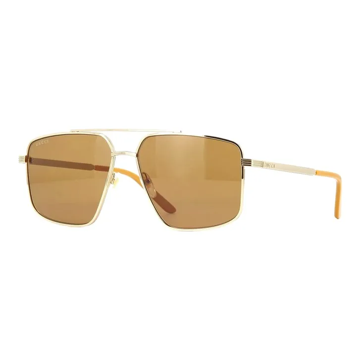 GUCCI Metal Irregular Shape Sunglasses Men's Coffee-1