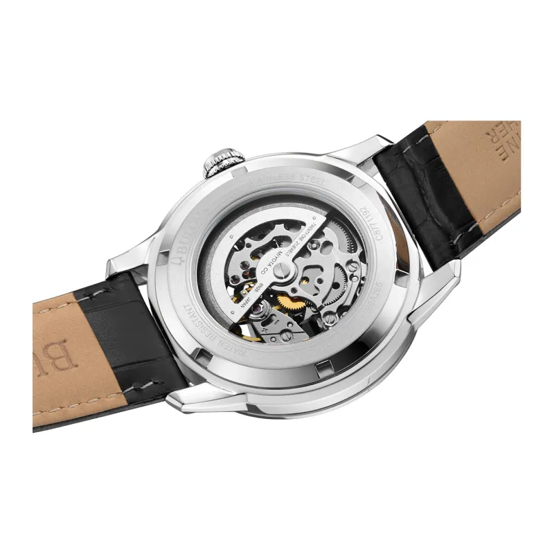BULOVA Classic Men's Collection Wrist Watch Mechanical Movement Leather Strap 43mm Silver Dial Men's Watches-5