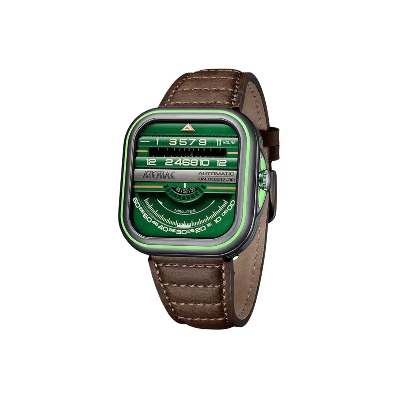 ATOWAK PRO Wrist Watch Mechanical Movement Genuine Leather Strap Green Dial Men's Watches WS12-S2971-2