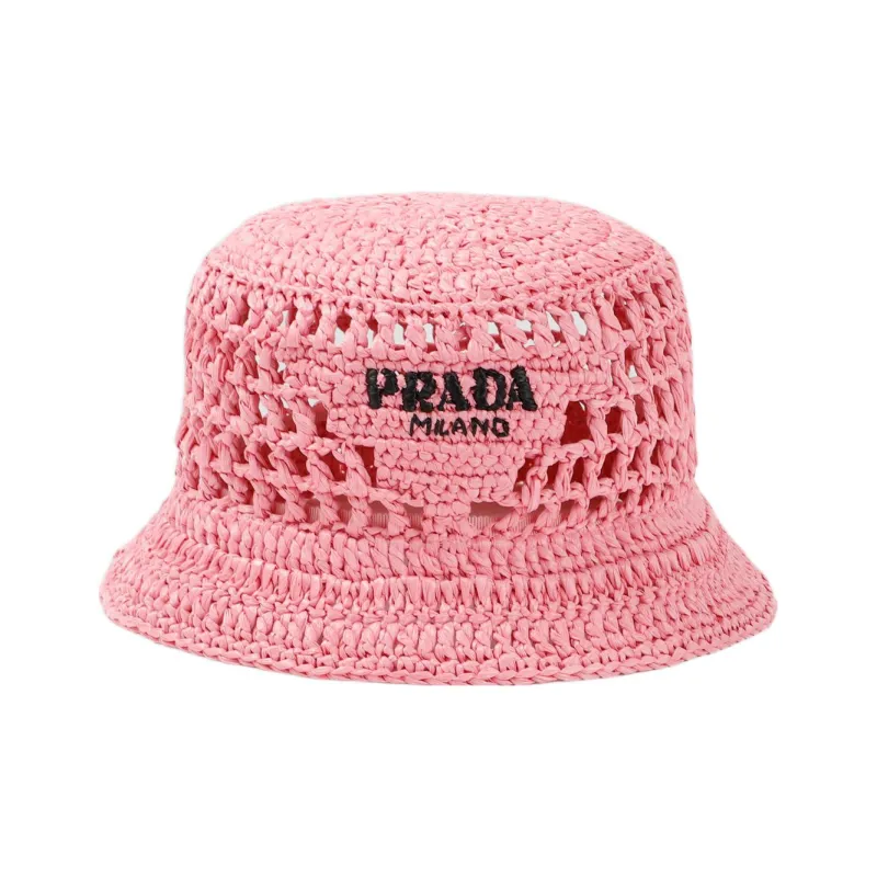 PRADA Logo embroidered Raffia Bucket Hat-0