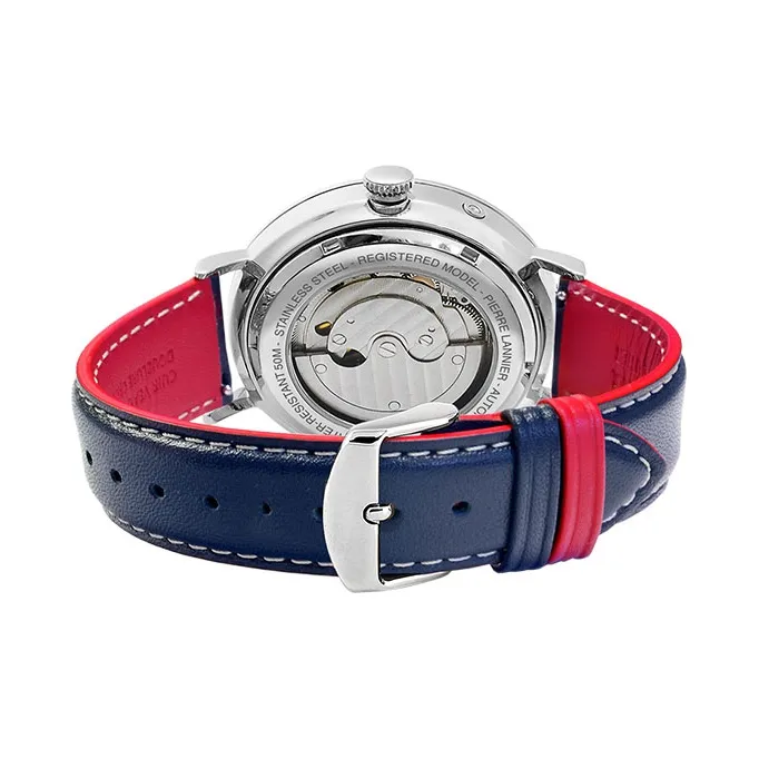 PierreLannier Evidence Collection Wrist Watch Mechanical Movement Genuine Leather Strap White Dial Men's Watches-1