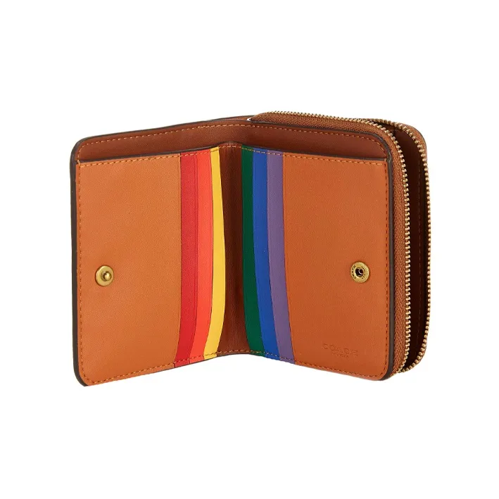 COACH Billfold Wallet Coated Canvas With Leather Wallet Women's Khaki & Rainbow Monogram-2