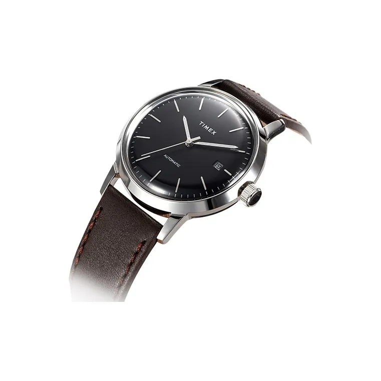 TIMEX Wrist Watch Automatic Mechanical Movement Leather Strap Black Dial Men's Watches-1