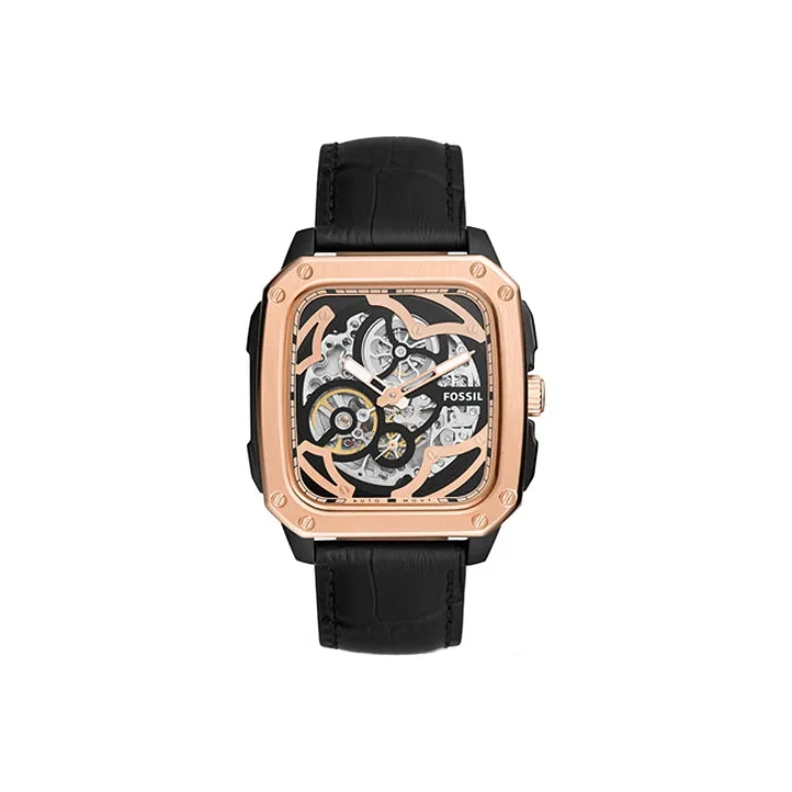 FOSSIL Wrist Watch Automatic Mechanical Movement Leather Strap Cut Out Dial Men's Watches-0