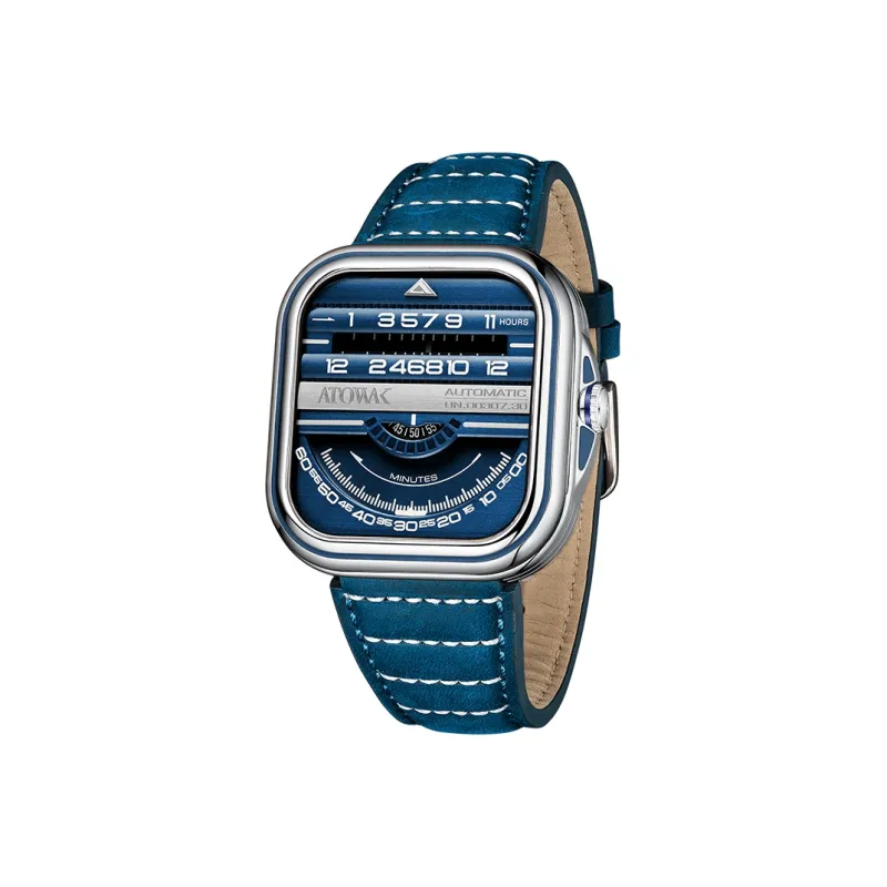 ATOWAK PRO Wrist Watch Mechanical Movement Genuine Leather Strap Blue Dial Men's Watches WS12-S1663-2