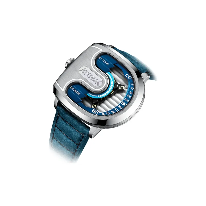 ATOWAK Supercar Wrist Watch Automatic Mechanical Movement Genuine Leather Strap 46.5*40.5*14mm Blue Dial Men's Watches-2