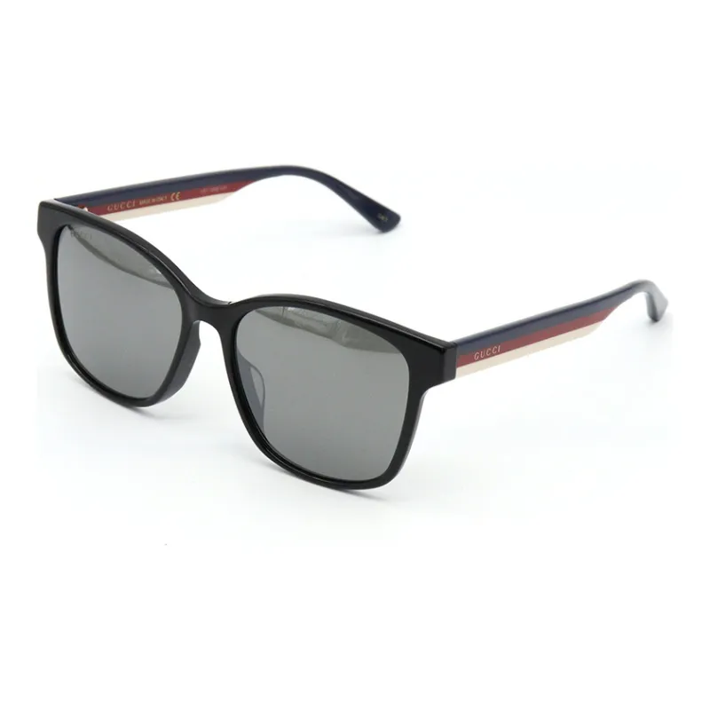 GUCCI RedGreen Bands Square Frame Sunglasses Black-0