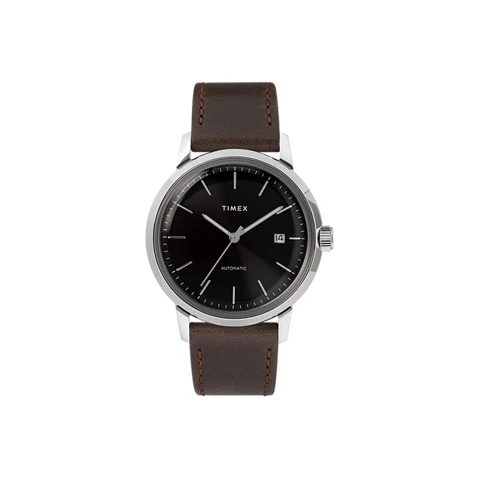 TIMEX Wrist Watch Automatic Mechanical Movement Leather Strap Black Dial Men's Watches-0