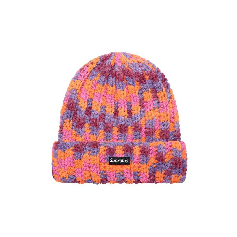 Supreme Crochet Beanie Yellow Pink Green OS Basic Packaging