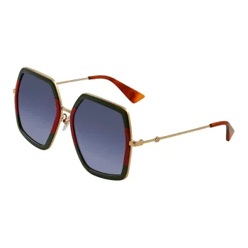 GUCCI Logo Women's Metal Oversized Frame Sunglasses Gold