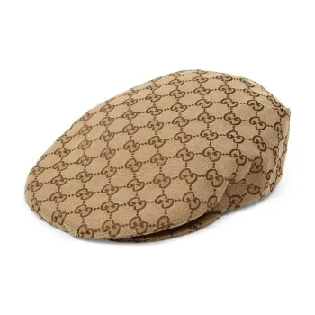 GUCCI Cotton Baseball Caps Men's Beige And Dark Brown