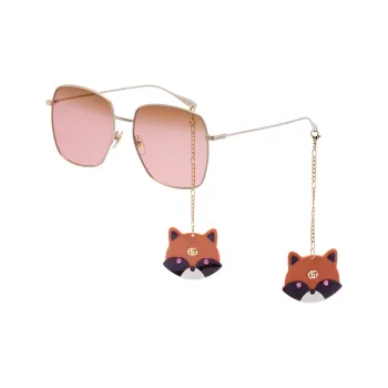GUCCI Fox Pattern Chain Sunglasses Women's Pink