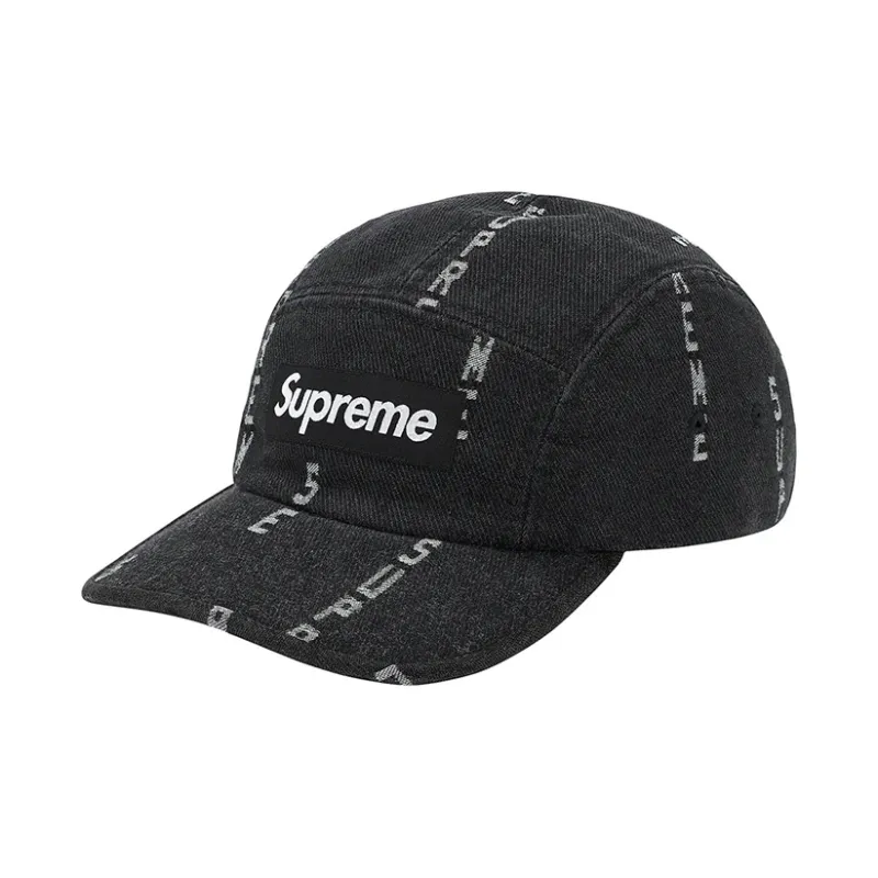 Supreme Logo Stripe Jacquard Denim Camp Cap-0