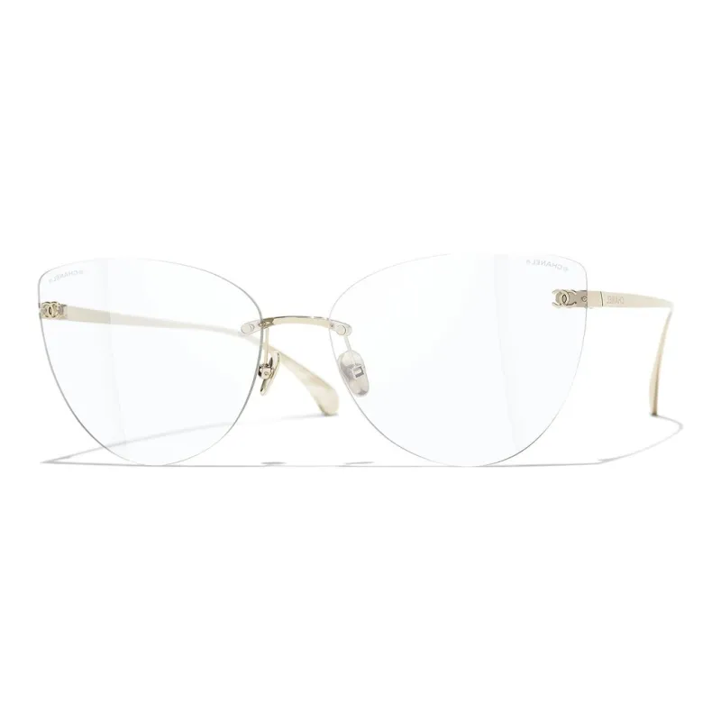 CHANEL Metal Cat Eye Optical Glass Gold-0
