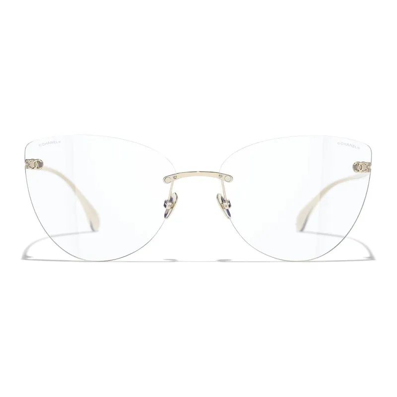 CHANEL Metal Cat Eye Optical Glass Gold-1