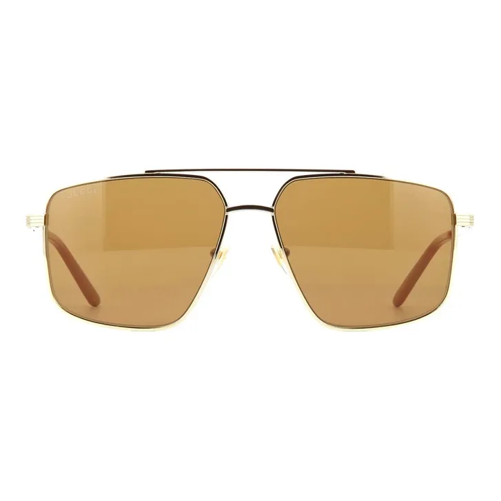 GUCCI Metal Irregular Shape Sunglasses Men's Coffee-0