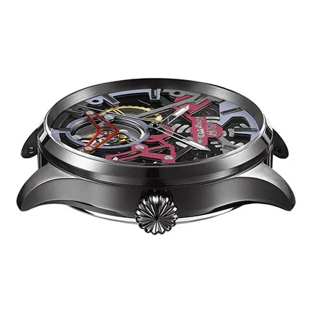 HARRY WILLIAMS Wrist Watch Automatic Mechanical Movement Leather Strap Cut Out Dial Men's Watches HW.3952M/10-2