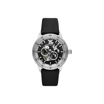 EMPORIO ARMANI Machine Wrist Watch Automatic Mechanical Movement Leather Watch Bands Black Dial Men's Watches