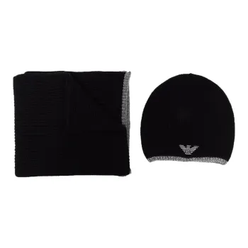 EMPORIO ARMANI Logo Embroidered Beanie Scarf Set