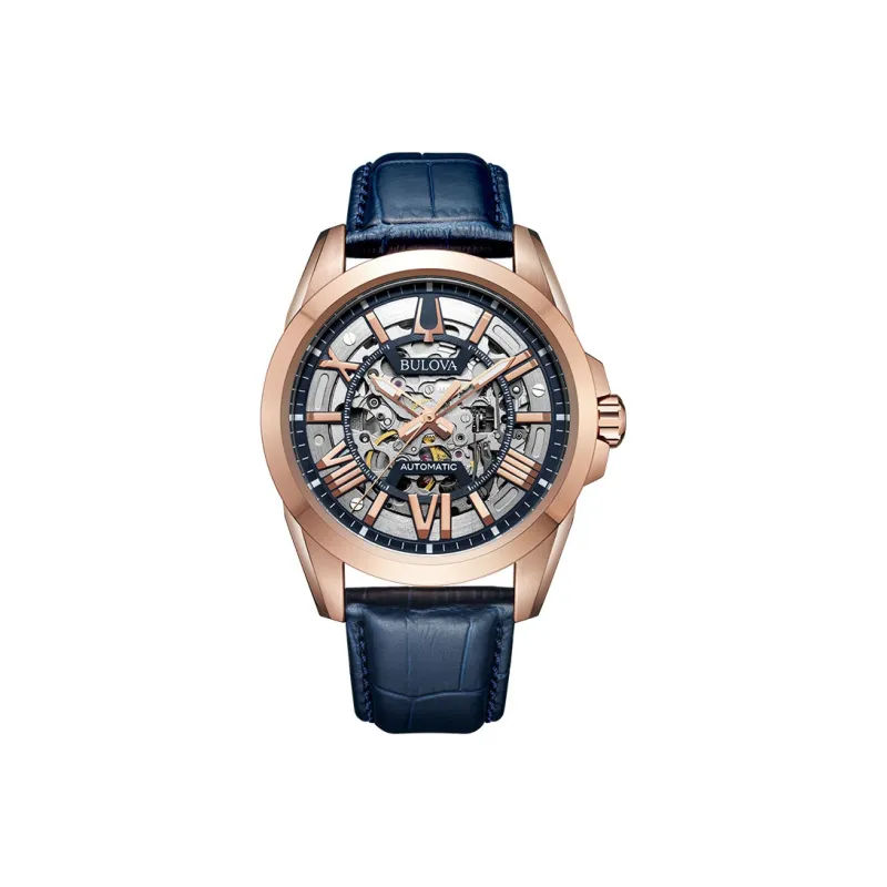 BULOVA Wrist Watch Mechanical Movement Artificial Leather Strap Silver Dial Men's Watches-0