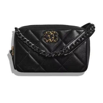 CHANEL 19Bag Sheepskin Camera Bag, Shoulder Bag, Crossbody Bag Women's Black