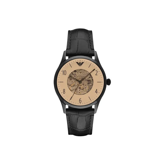 EMPORIO ARMANI Wrist Watch Mechanical Movement Leather Watch Bands 43mm Gold Dial Men's Watches AR1923-0