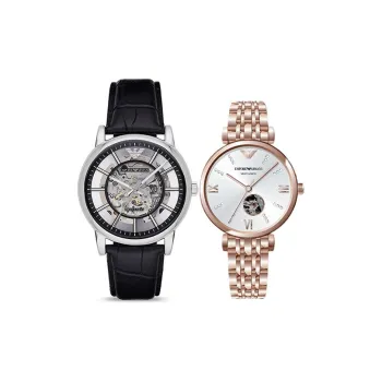 EMPORIO ARMANI Wrist Watch Automatic Mechanical Movement Leather Watch Bands 43mm Silver Dial Unisex