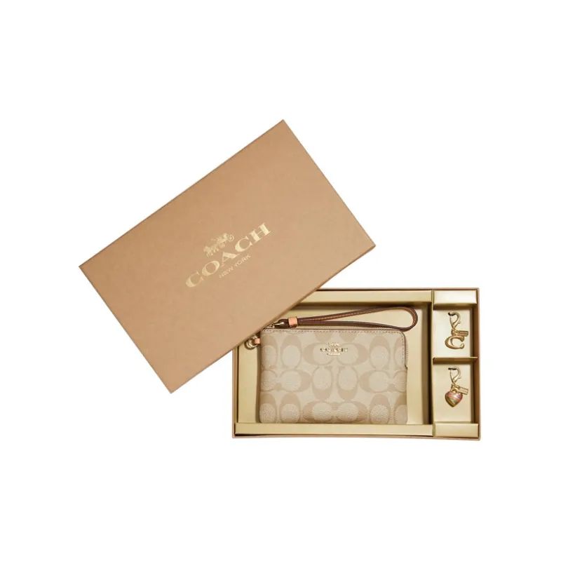 COACH Boxed Coated Canvas With Leather Wrist Bag Clutch Regular Women's Khaki-0