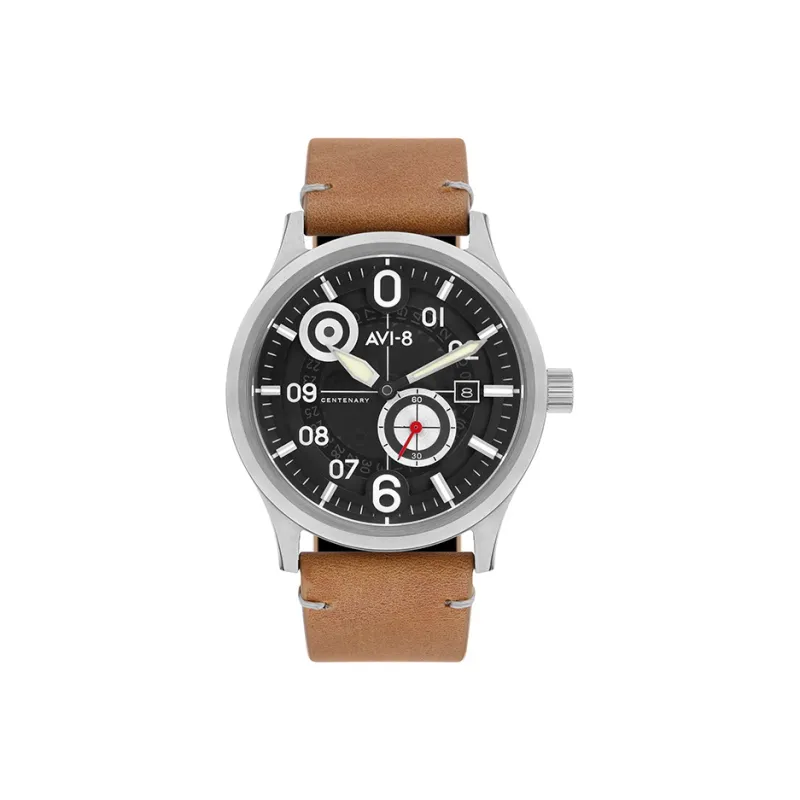 AVI 8 Wrist Watch Automatic Mechanical Movement Genuine Leather Strap Black Dial Men's Watches AV 4060 01-2