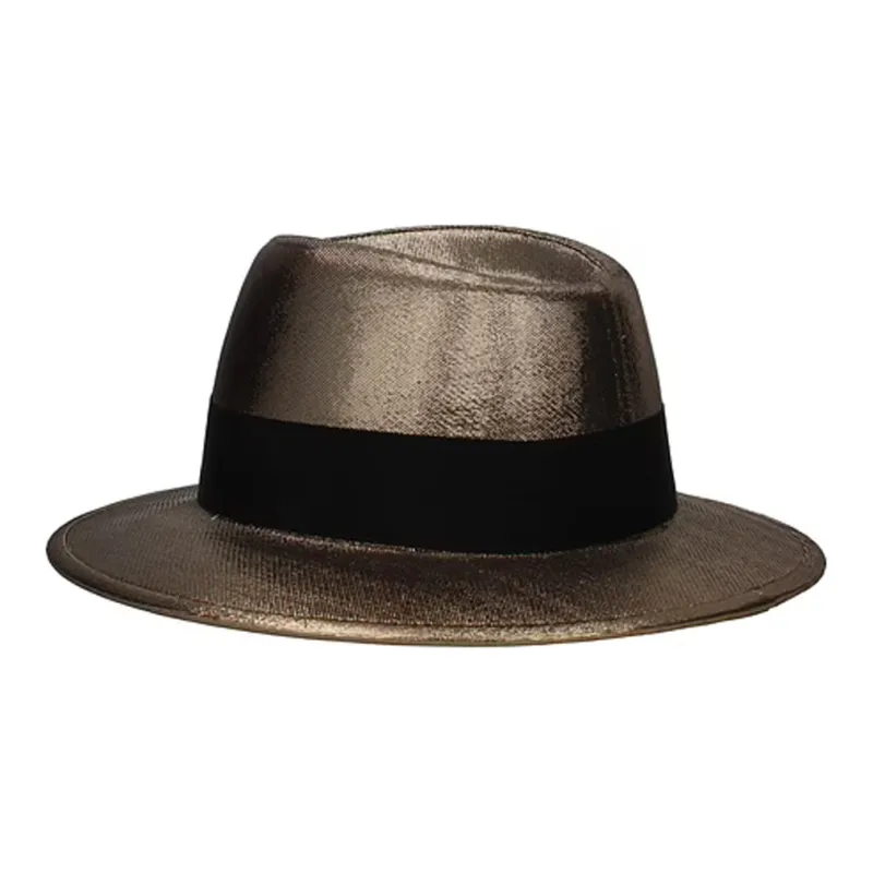 SAINT LAURENT Metallic Wide Brim Trilby Hat-0