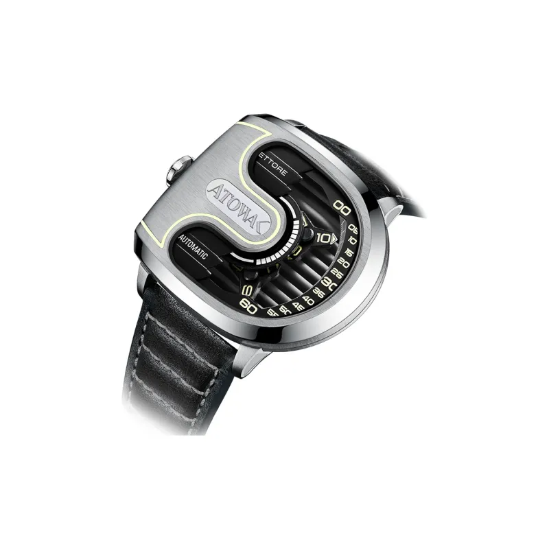 ATOWAK Supercar Wrist Watch Automatic Mechanical Movement Genuine Leather Strap 46.5*40.5*14mm Black Dial Men's Watches-2