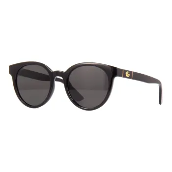 GUCCI Plate Frame Round Sunglasses Women's Dark Gray