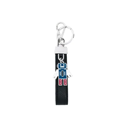 PRADA Triangle-logo Leather Keychain