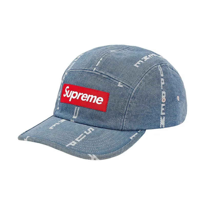 Supreme Logo Stripe Jacquard Denim Camp Cap-3