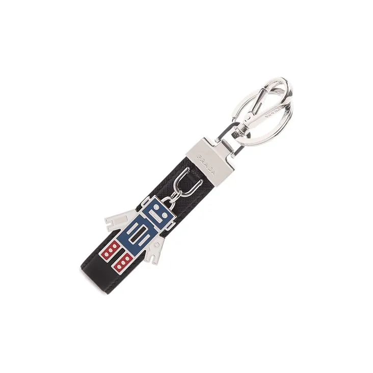 PRADA Triangle-logo Leather Keychain-2