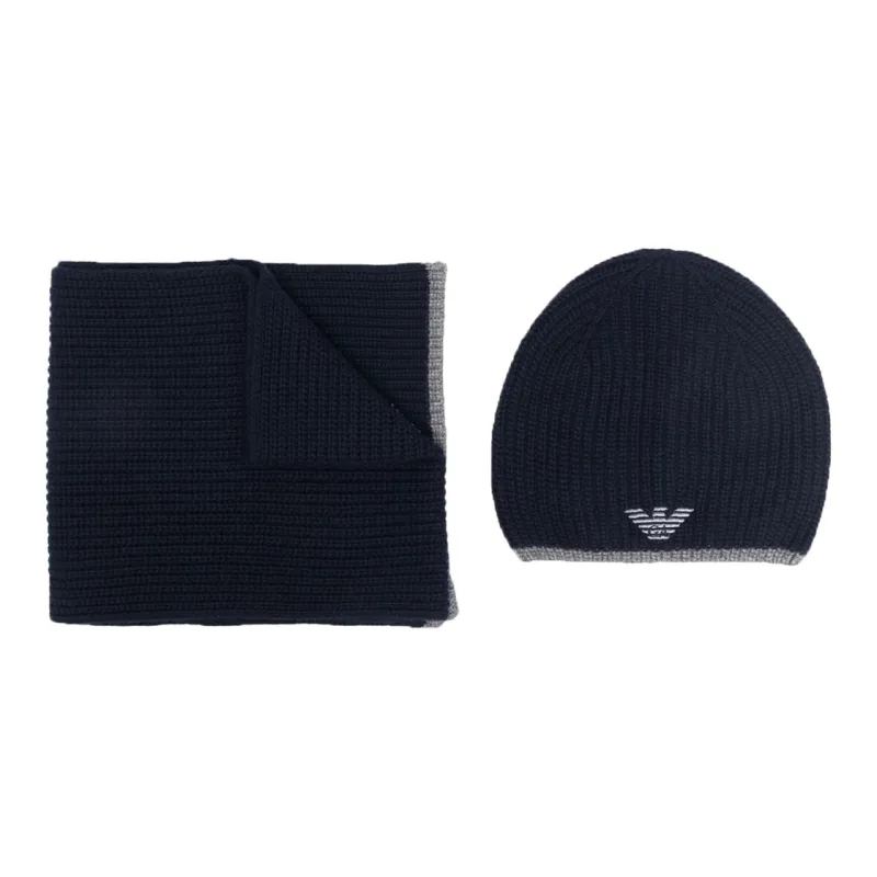 EMPORIO ARMANI Logo Embroidered Beanie Scarf Set-0