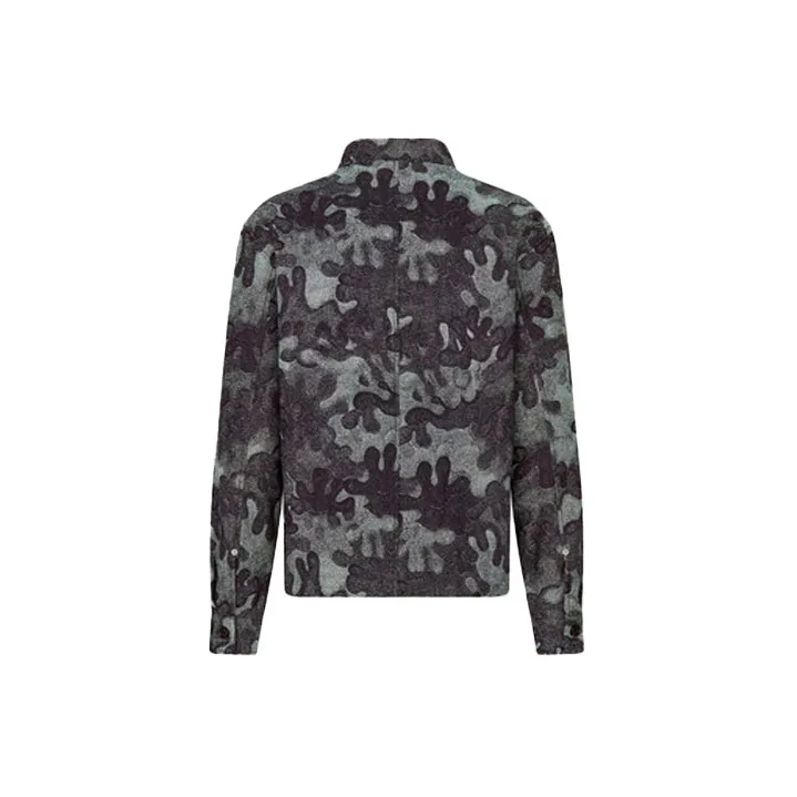 DIOR X Peter Doig Logo Embroidery Camouflage Jacquard Denim Long Sleeve Shirt Jacket-1
