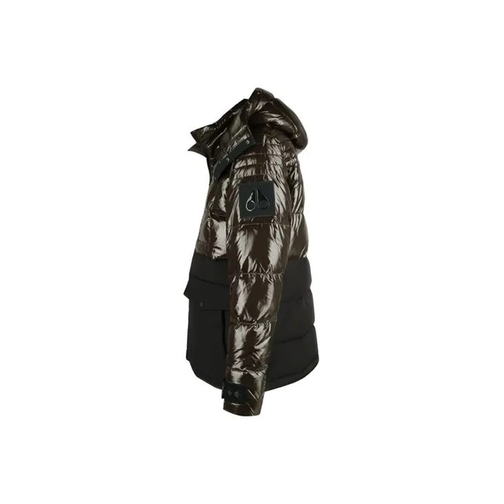Moose Knuckles Solid Color Shiny Hooded Loose Fit Down Jacket Men's Army Green-2