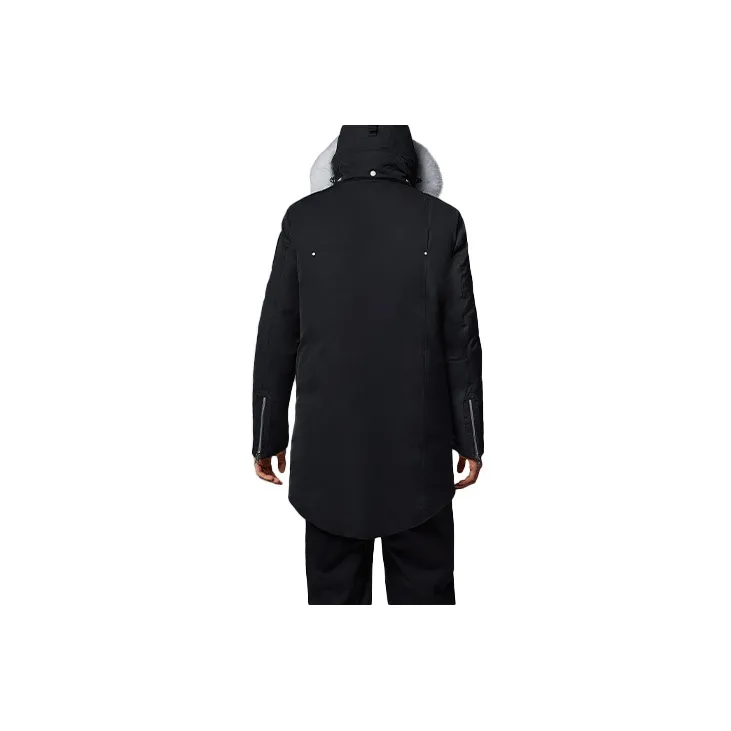 Moose Knuckles FW21 Solid Color Hooded Mid Length Down Jacket Men's Black-1