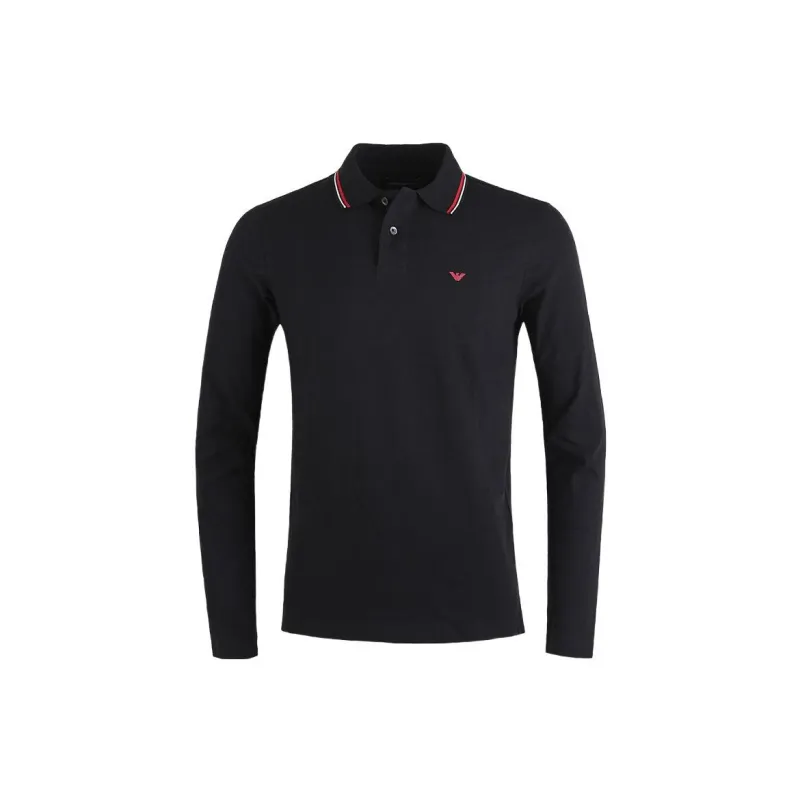 EMPORIO ARMANI Long sleeved Stretch Piqué Polo Shirt With Micro Eagle Embroidery-6