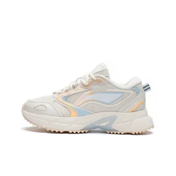 LiNing Cushioned Anti Slip Wear Resistant Breathable Lightweight Low Top Running Shoes Women's Egg Cream Gray