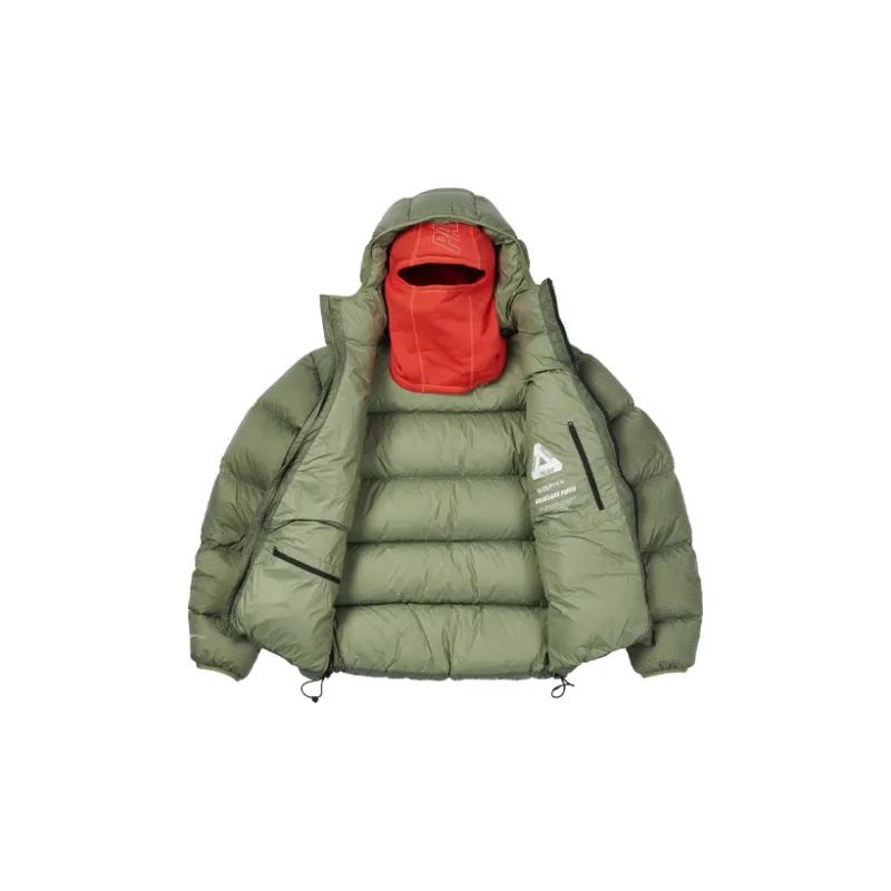 PALACE FW21 Letter Geometric Pattern Hooded Down Jacket Unisex Army Green-2