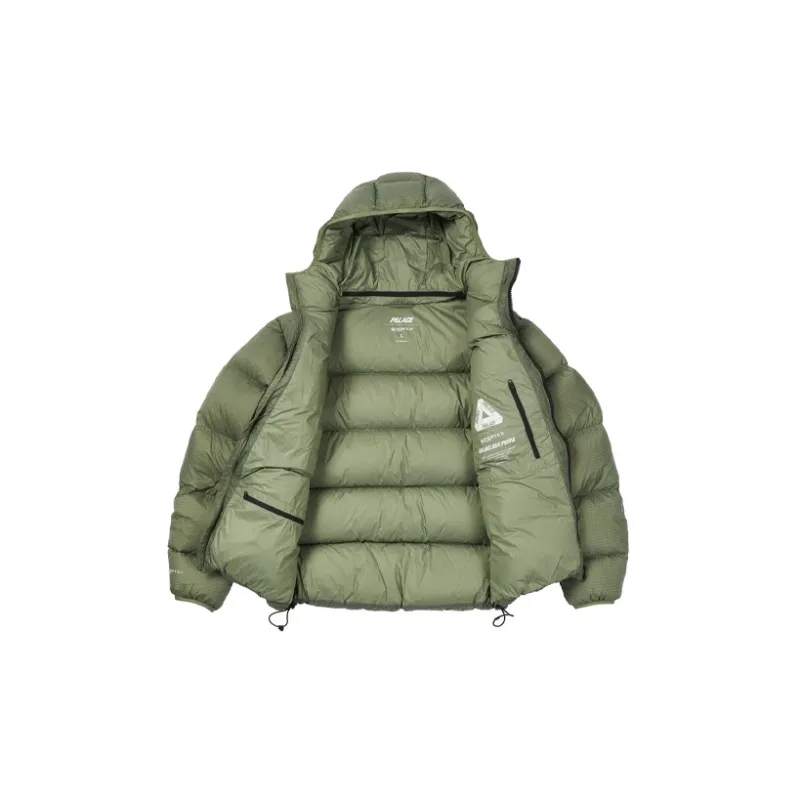 PALACE FW21 Letter Geometric Pattern Hooded Down Jacket Unisex Army Green-3