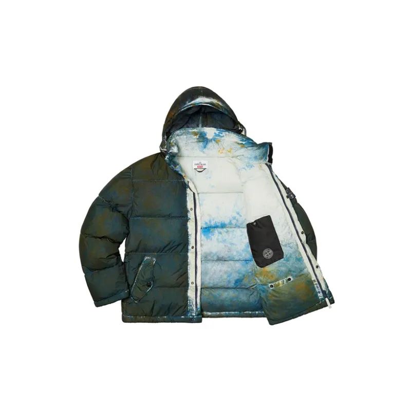Supreme X Stone Island Painted Camo Crinkle Down Jacket-10