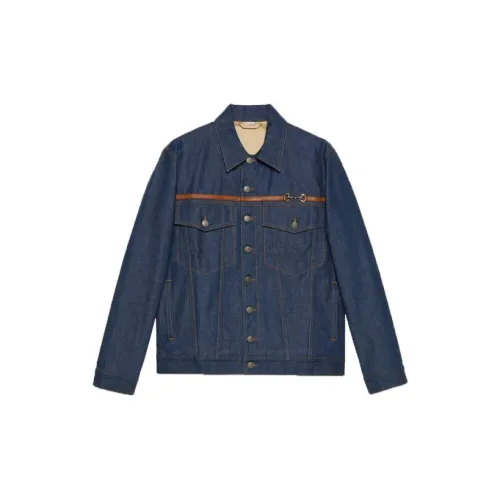 GUCCI Denim Jackets Men Dark Blue