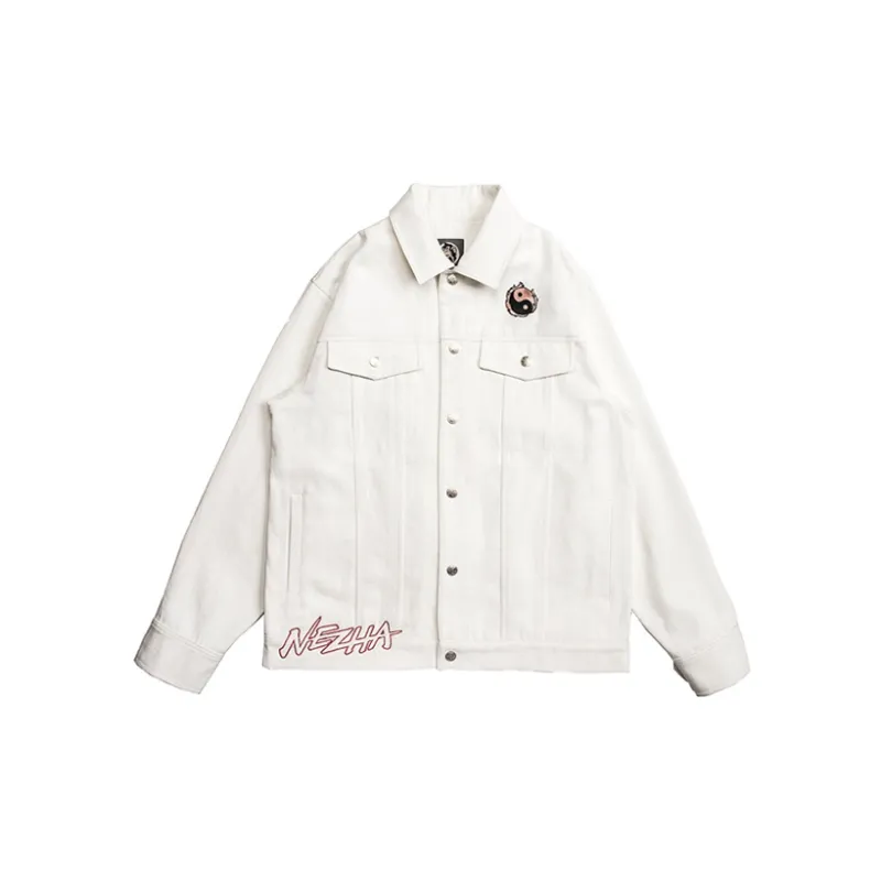 WOOKONG Loose Fit Denim Jacket Unisex White-1